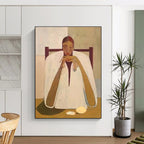 Seated Figure in White Cloak Abstract Painting for Contemplative Spaces HENG142