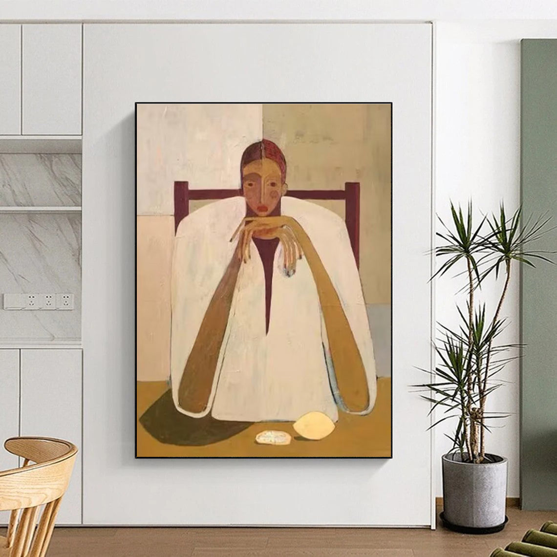 Seated Figure in White Cloak Abstract Painting for Contemplative Spaces HENG142