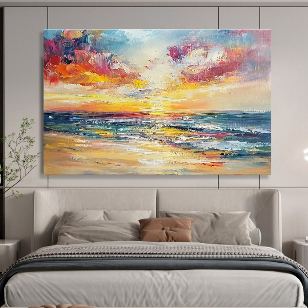Impressionistic Sunset Sea: Vivid Colors of a Coastal Evening Abstract Painting ABS169