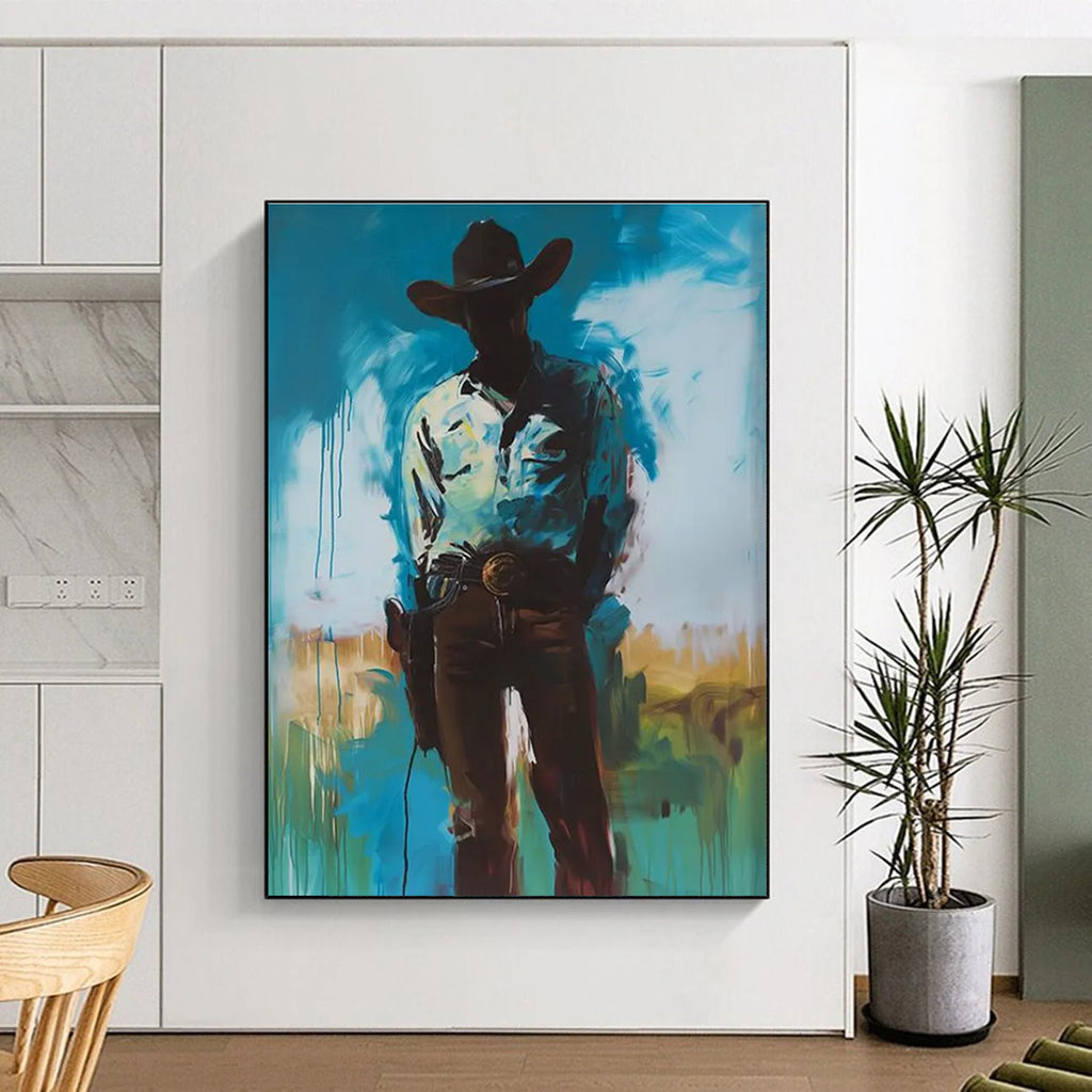 Silhouetted Cowboy Abstract Painting for Western - Themed Bars HENG102