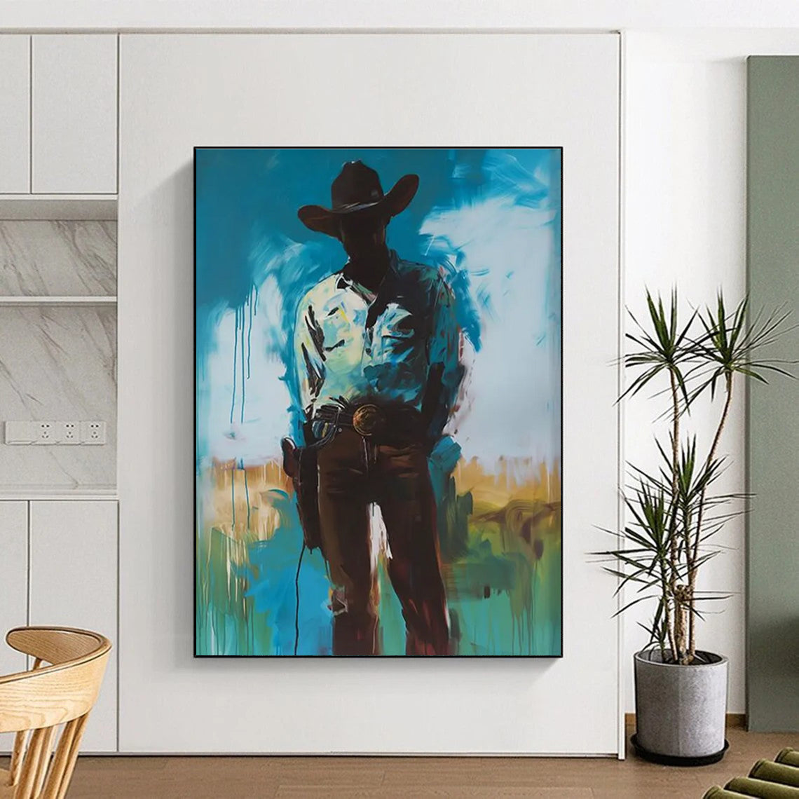 Silhouetted Cowboy Abstract Painting for Western - Themed Bars HENG102