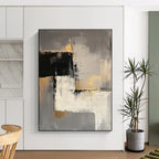 Gray Gold Abstract Minimalism Painting with Sophisticated Tones WINK688