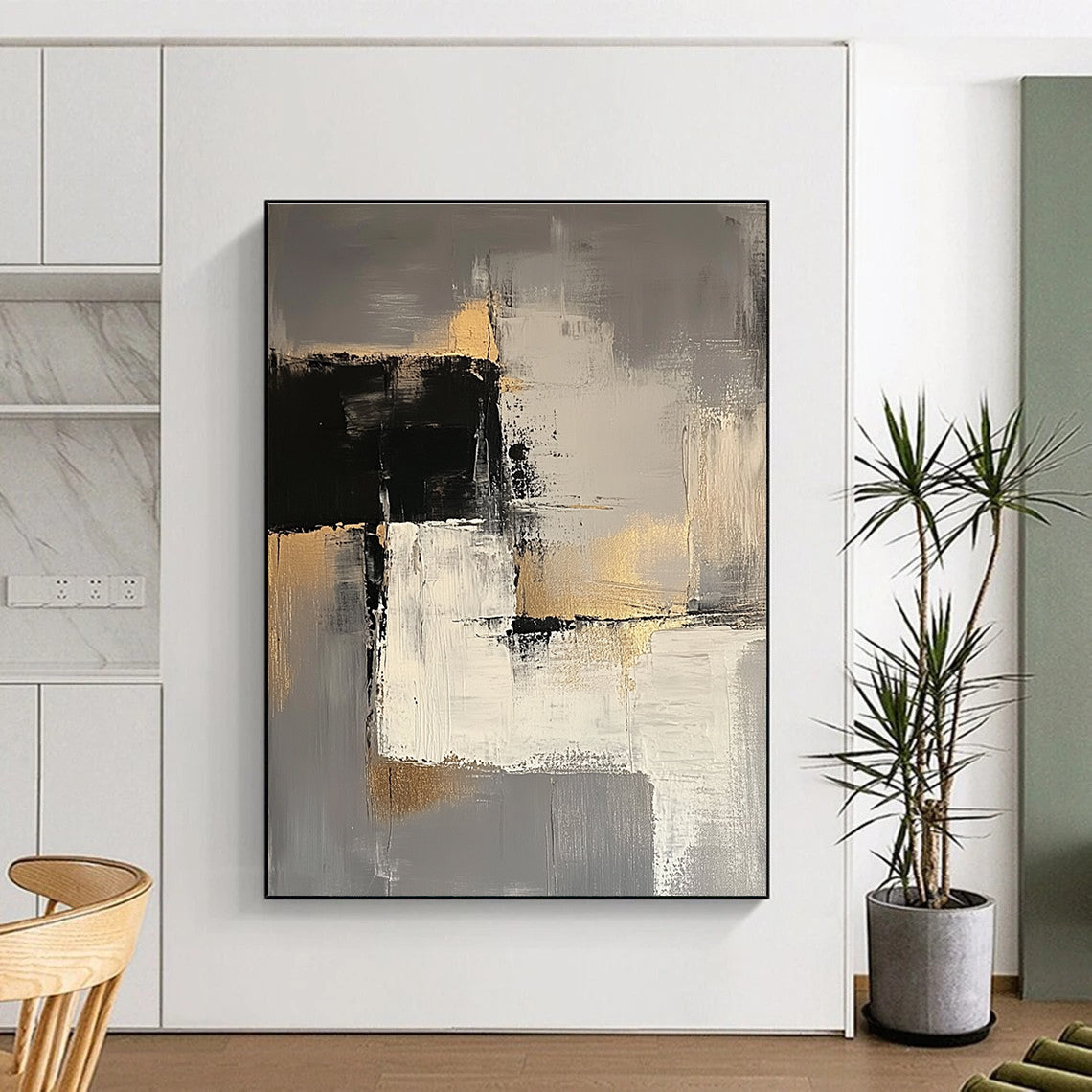 Gray Gold Abstract Minimalism Painting with Sophisticated Tones WINK688