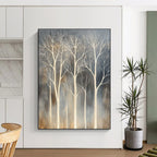 White Trees on Dark Background Abstract Painting for Contemporary Forest - Themed Galleries GAB0817