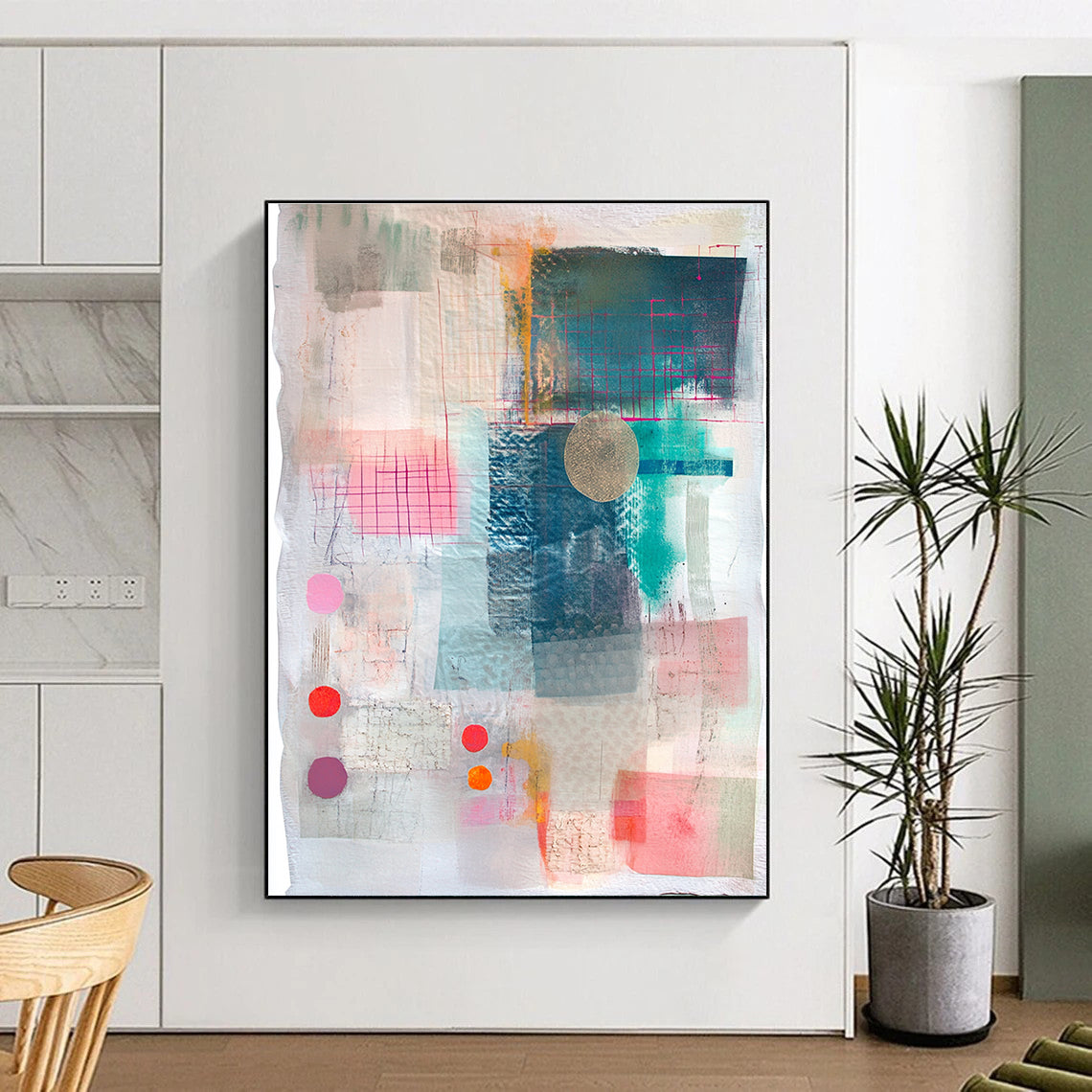 Grid and Color Collage Abstract Painting with Structured Creativity WINK203