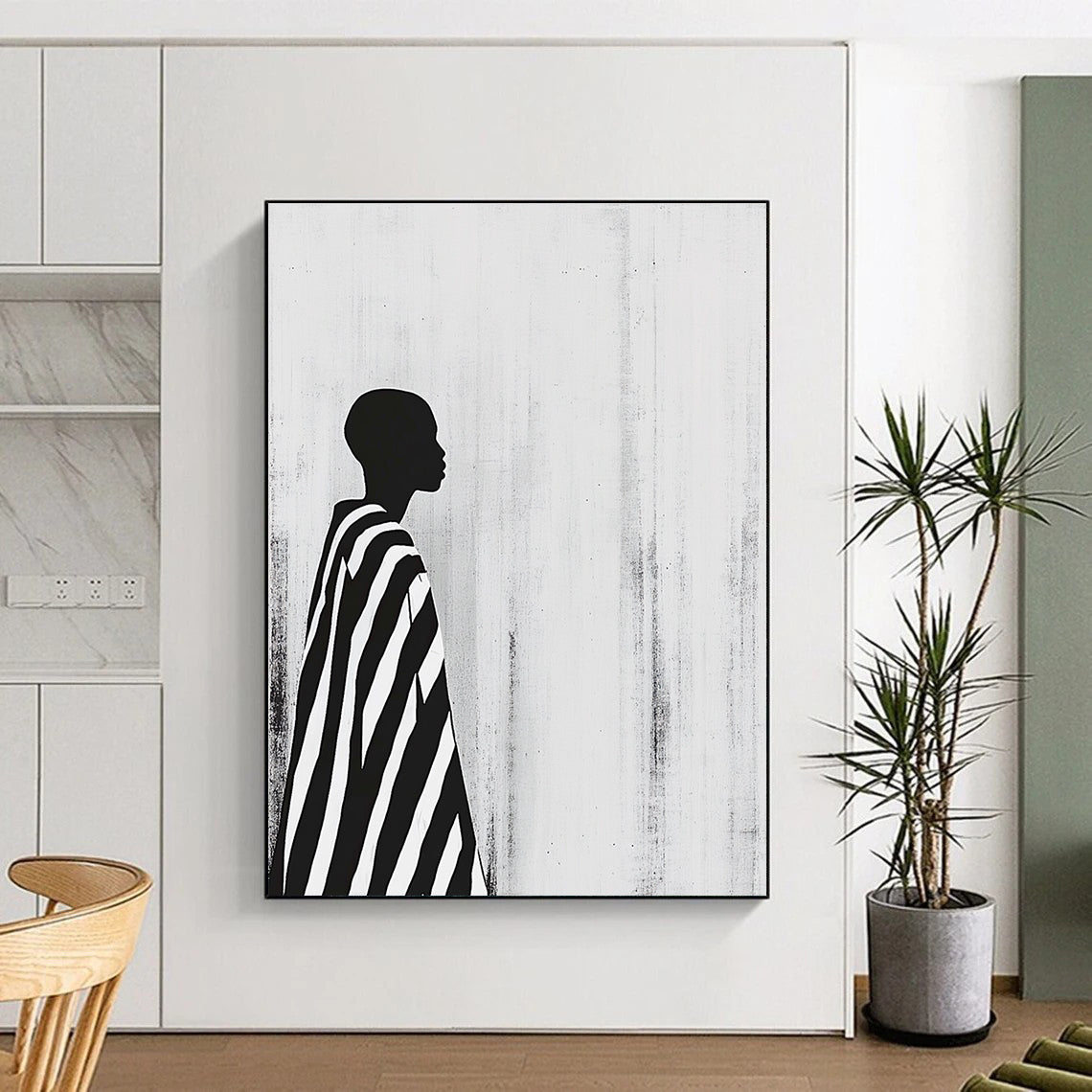 Striped Cloak Silhouette Abstract Painting of Urban Mystery GAB0216