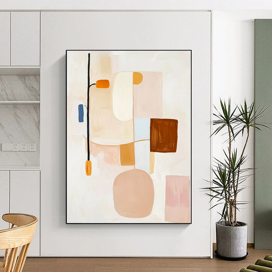 Soft Pastel Shapes Abstract Painting for Serene Interiors GAB0687
