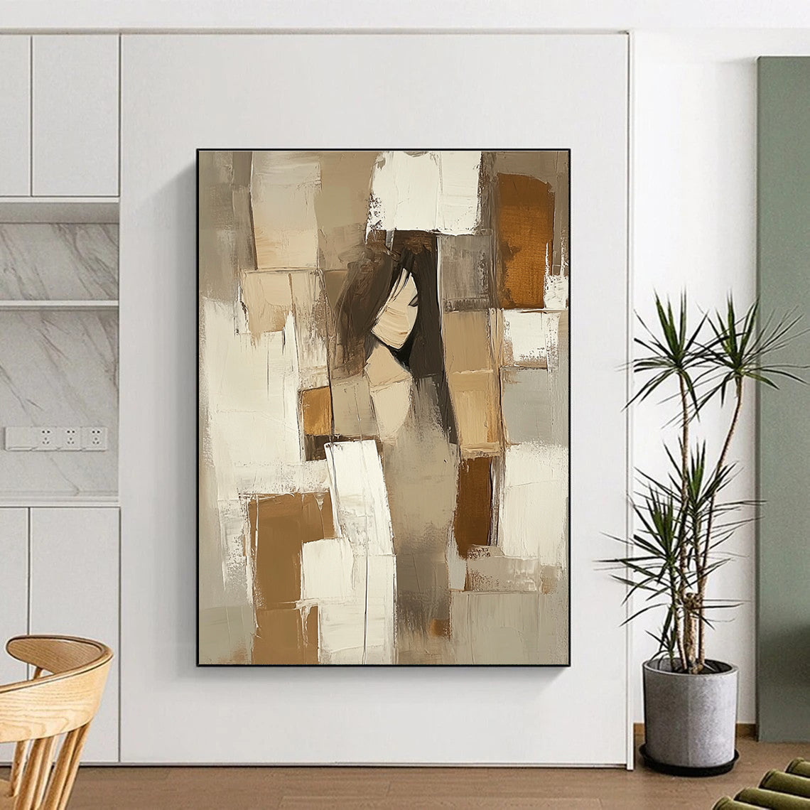 Cubist Figure in Neutrals - Modern Abstract Figurative Art GAB0445