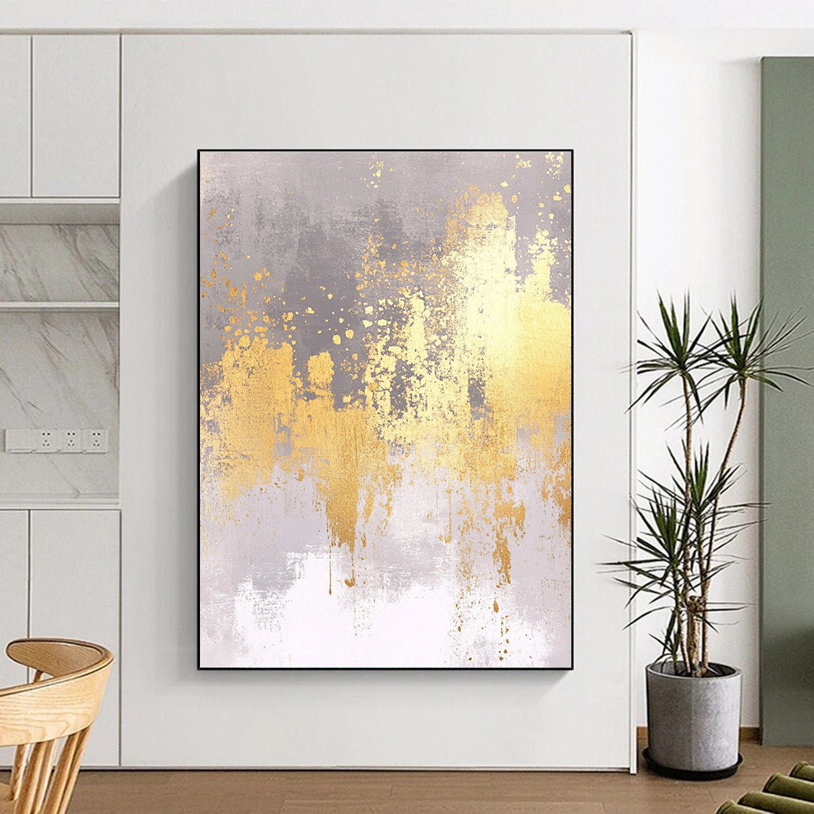 Gray - Gold Abstract Splatter Painting with Edgy Glamour WINK419
