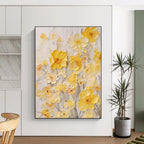 Delicate Textured Yellow Flowers Painting for Serene Interiors HENG289