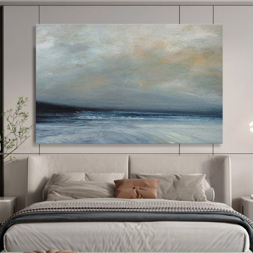 Misty Sea at Dusk Ethereal Abstract Painting for Serene Spaces YHT021
