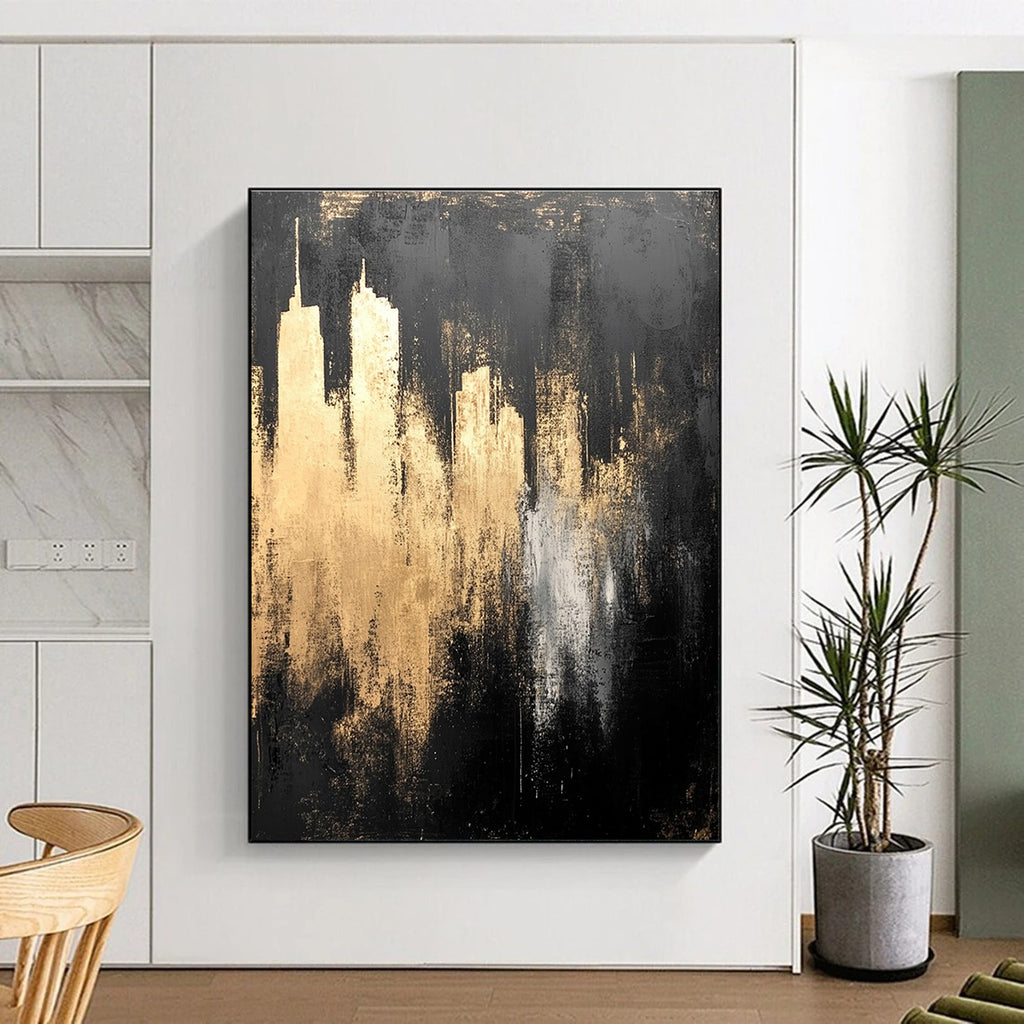 Golden Cityscape Abstract - Luxurious Urban Abstract Painting GAB0647