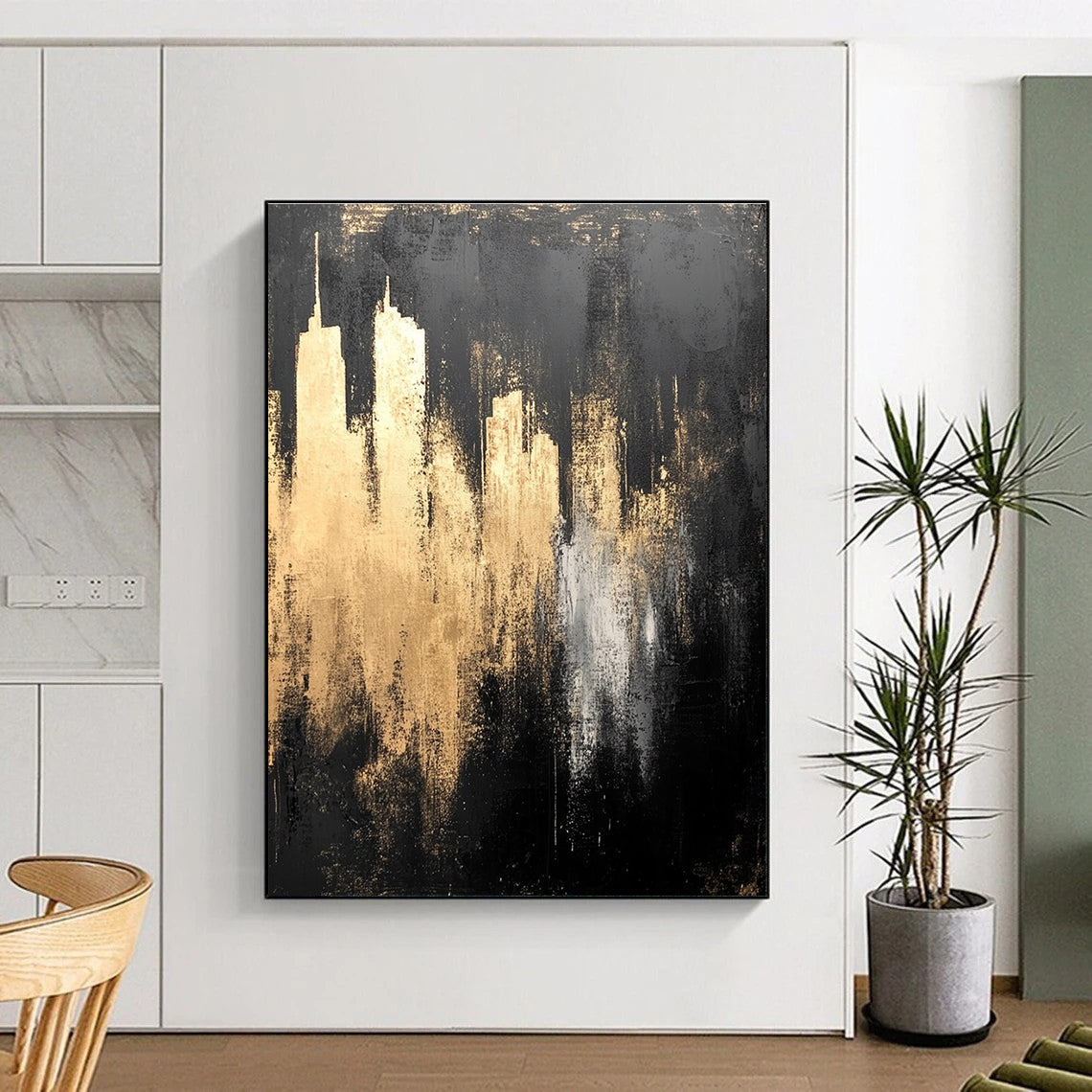 Golden Cityscape Abstract - Luxurious Urban Abstract Painting GAB0647