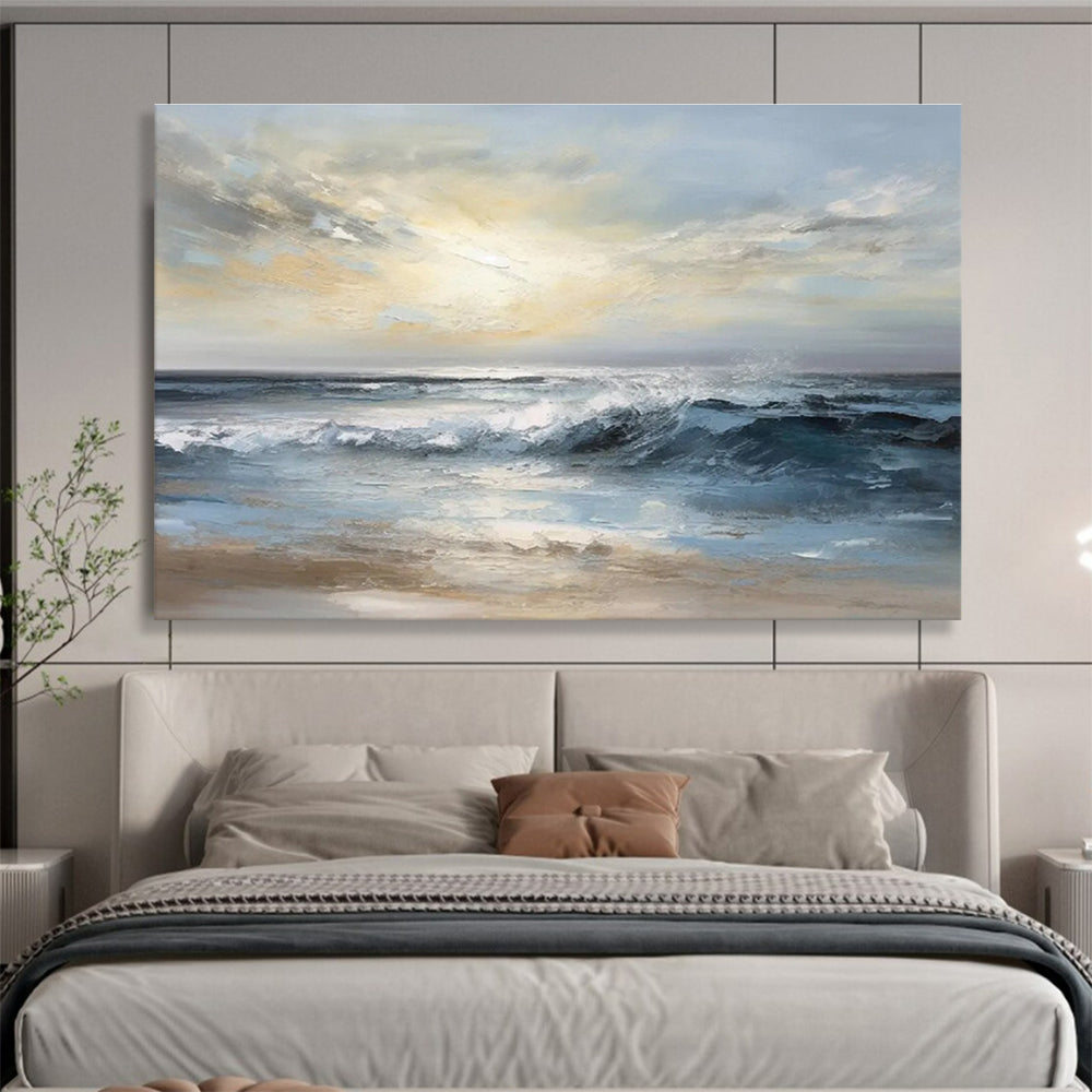 Calm Sea Waves Abstract Painting for Serene Bedroom Retreats YHT315