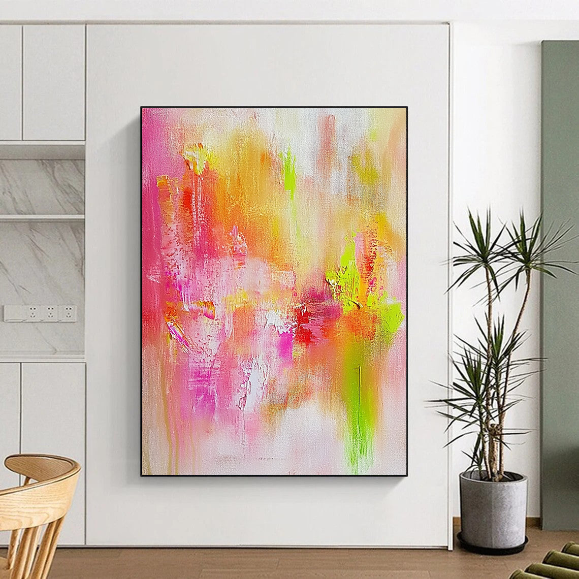 Pink and Green Abstract Painting for Feminine - Inspired Beauty Salons GAB0933