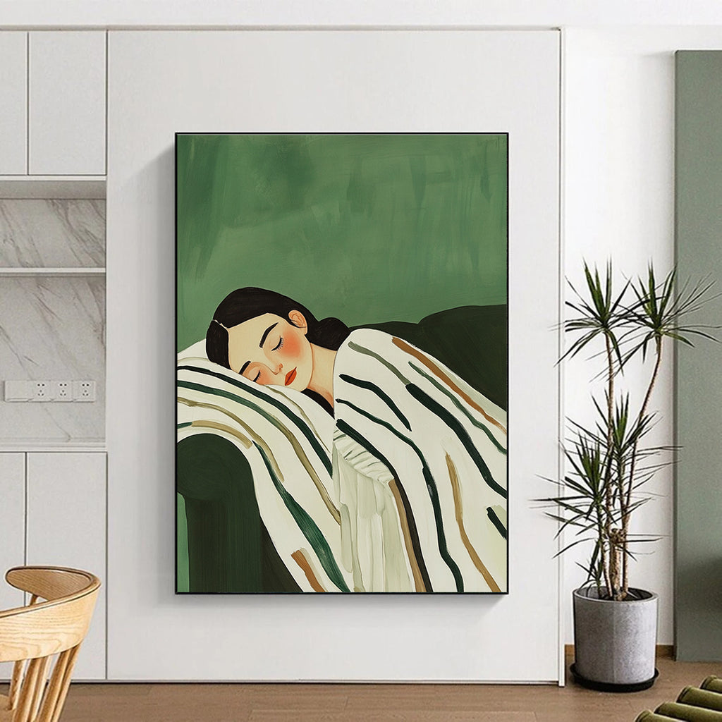 Sleeping Woman on Sofa - Serene Figurative Abstract Painting GAB0423