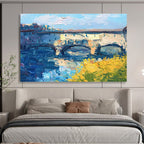 Bridge and Flowers Abstract Painting for Riverfront Restaurant Dining Areas YHT435