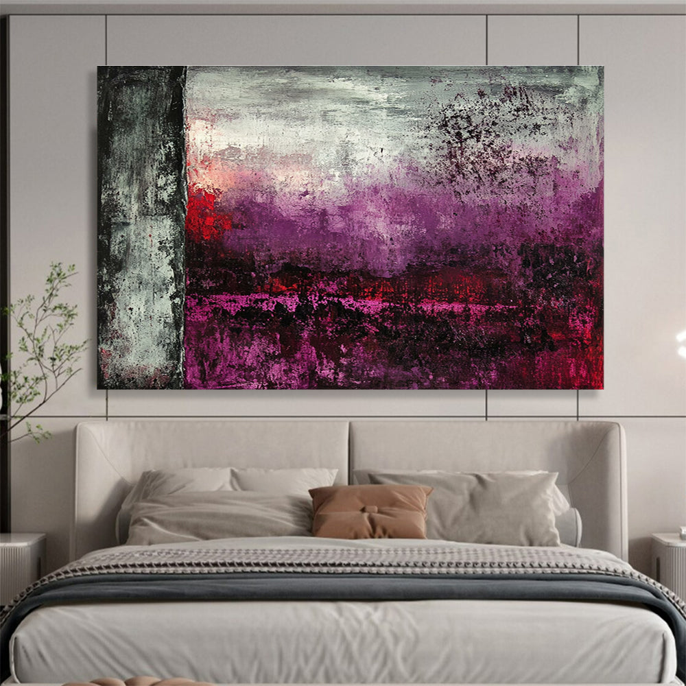 Purple - Gray Abstract Landscape Painting with Moody, Atmospheric Depths ABS492