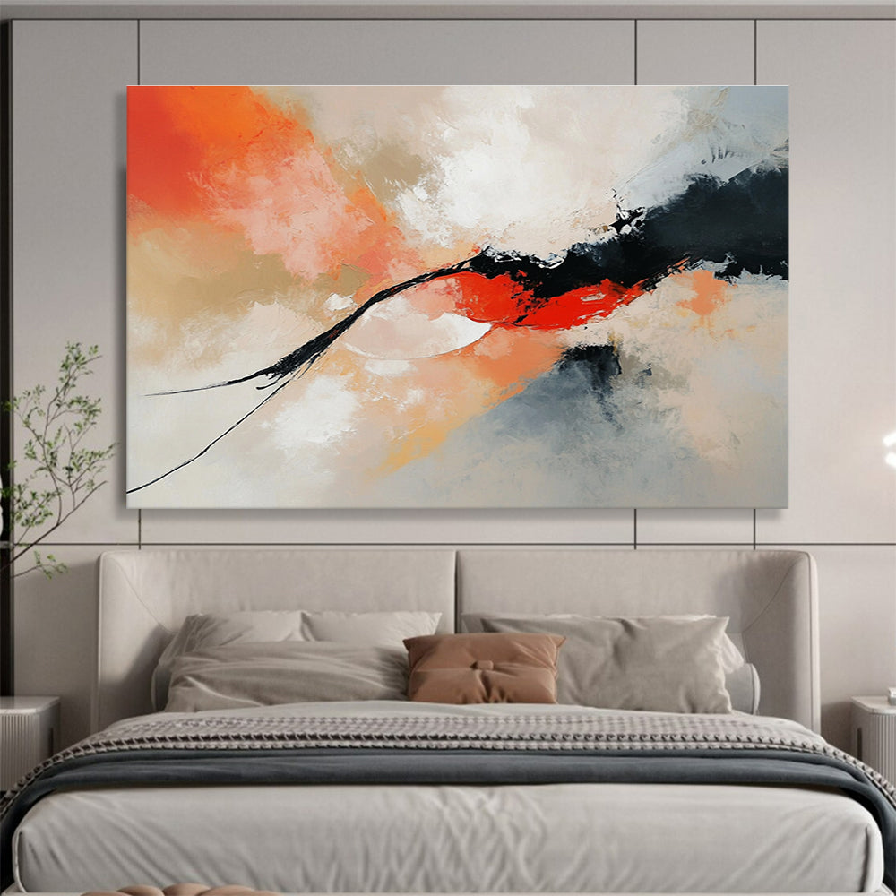 Orange and Black Abstract Painting with Dynamic Forms ABS424
