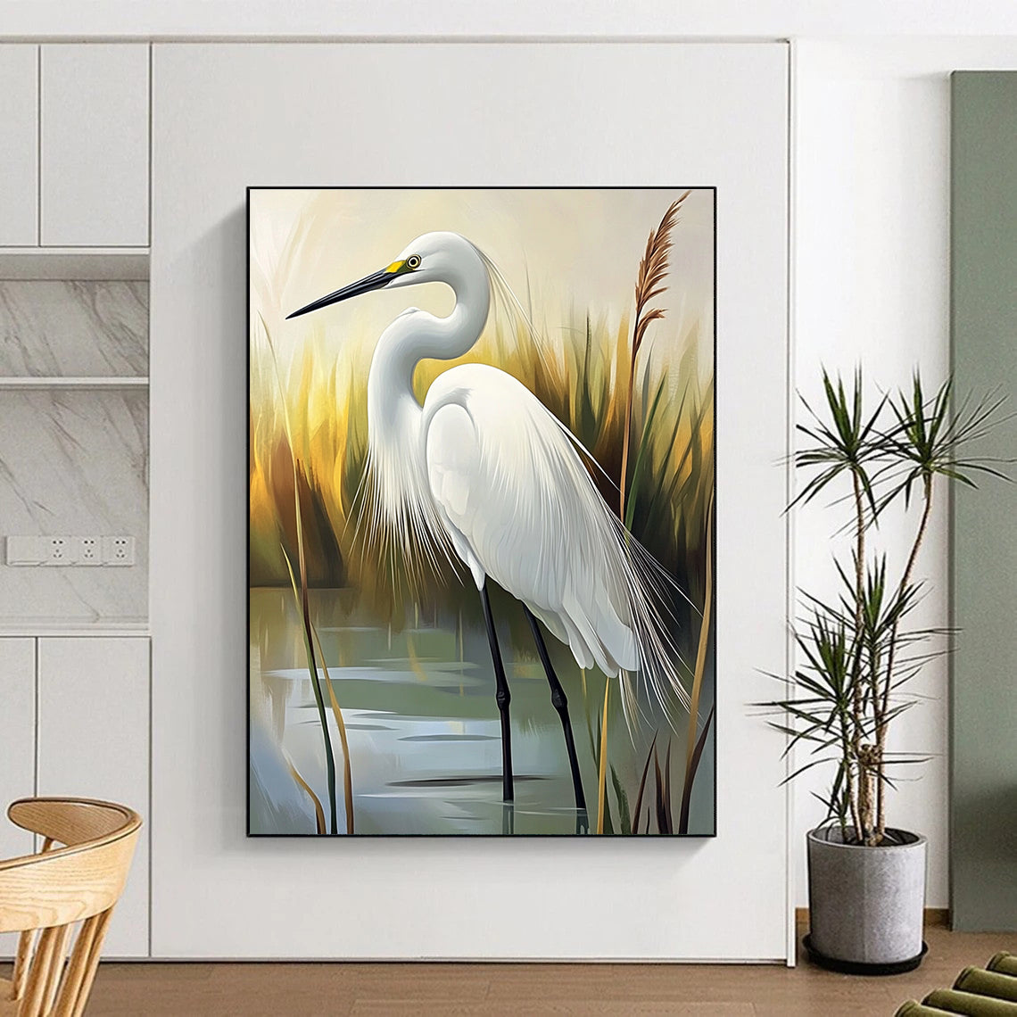 White Egret Realistic - Abstract Painting for Nature - Themed Home Offices GAB1331