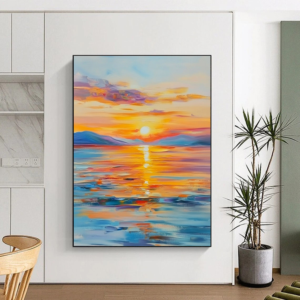 Vivid Sunset Sea Abstract Painting with Radiant Hues GAB0010