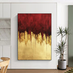 Opulent Red - Gold Drip Abstract Painting: Fluid Luxury for Glam Settings GAB0955