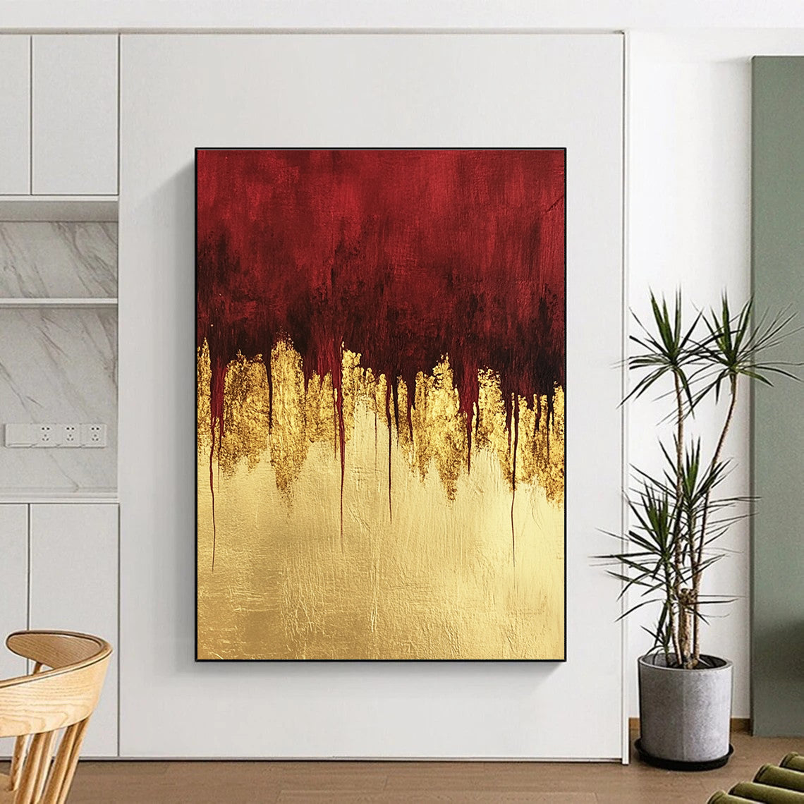 Opulent Red - Gold Drip Abstract Painting: Fluid Luxury for Glam Settings GAB0955