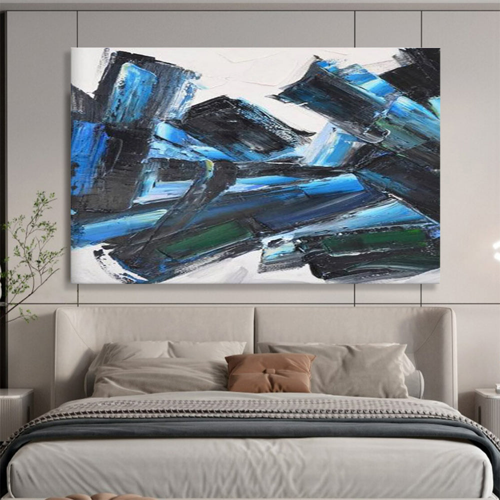 Blue and Black Abstract Painting for Sophisticated Corporate Boardrooms YHT284