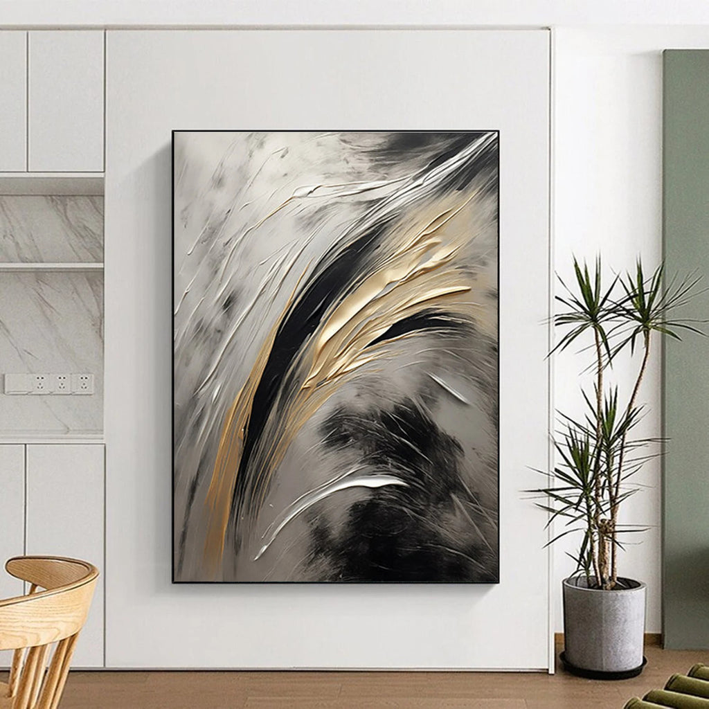 Silver - Gold - Black Abstract Painting for Luxury Home Interiors HENG126