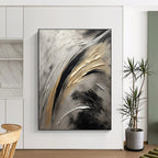 Silver - Gold - Black Abstract Painting for Luxury Home Interiors HENG126