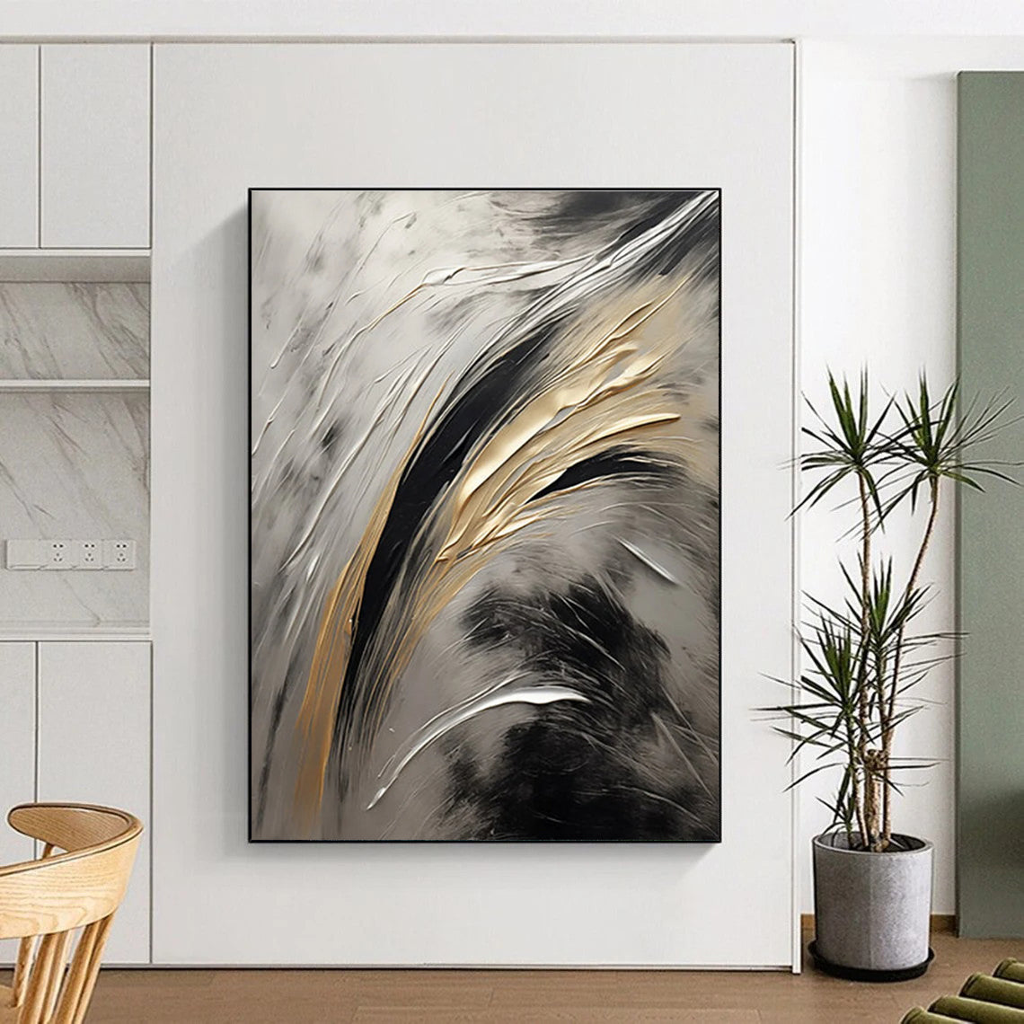 Silver - Gold - Black Abstract Painting for Luxury Home Interiors HENG126