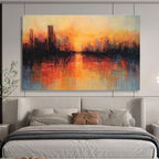 Warm Sunset Cityscape Reflection Abstract Painting ABS198