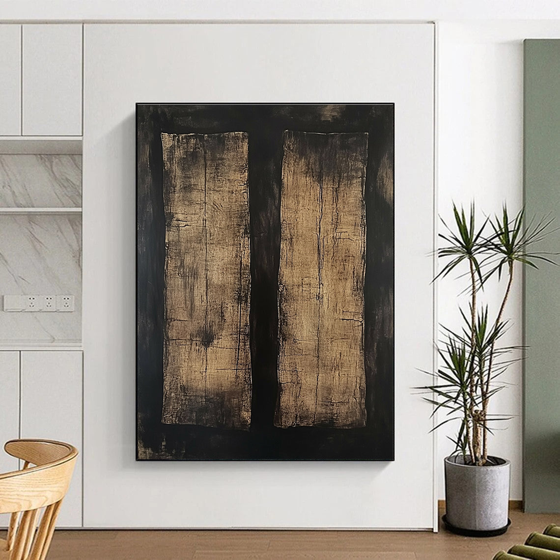 Dark Wood Textured Abstract Painting with Rustic Charm WINK796