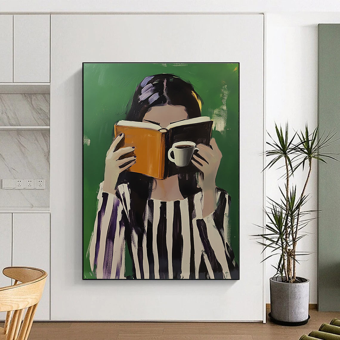 Woman Reading with Coffee - Intimate Daily Life Abstract Art GAB0424