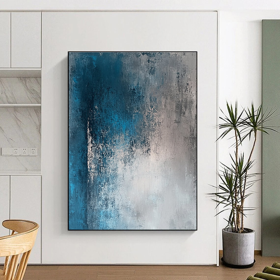Blue - Gray Textured Abstract Painting with Subtle Depth WINK213