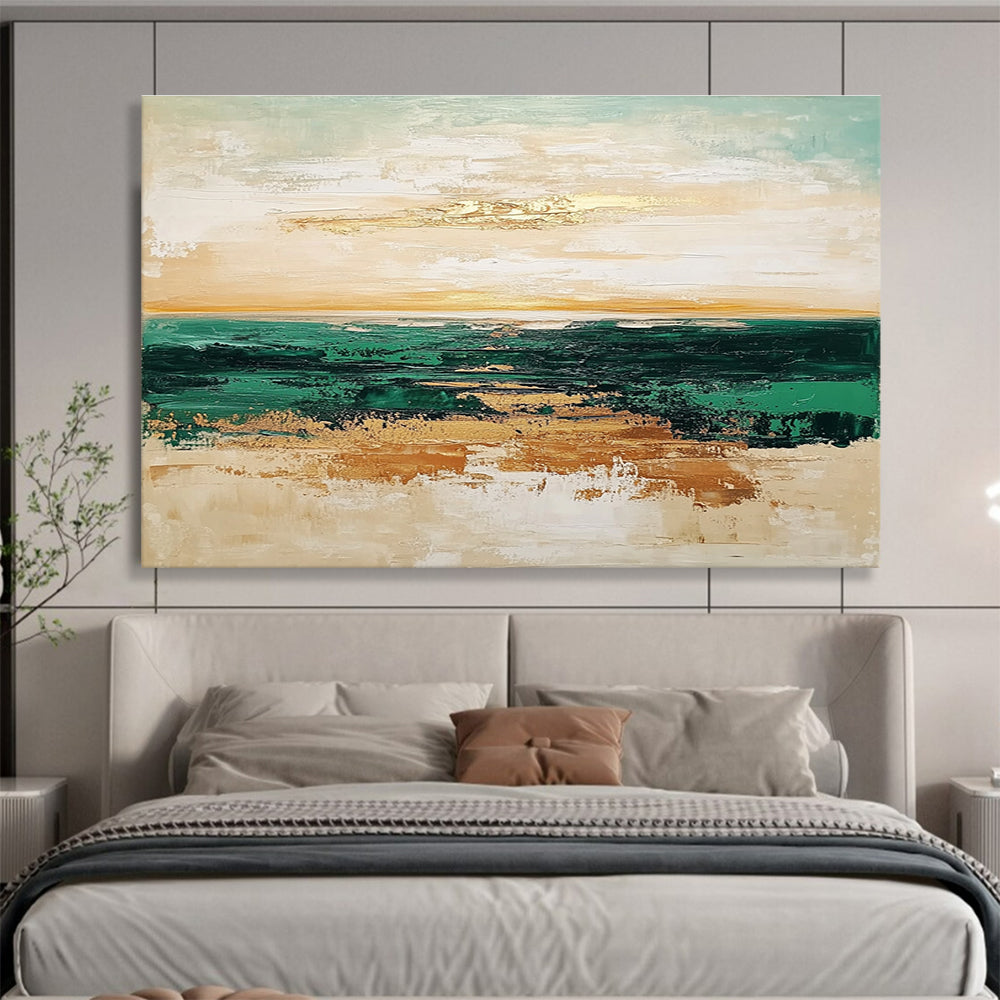 Sea and Sky Abstract Painting with Subtle Gold Accents ABS265