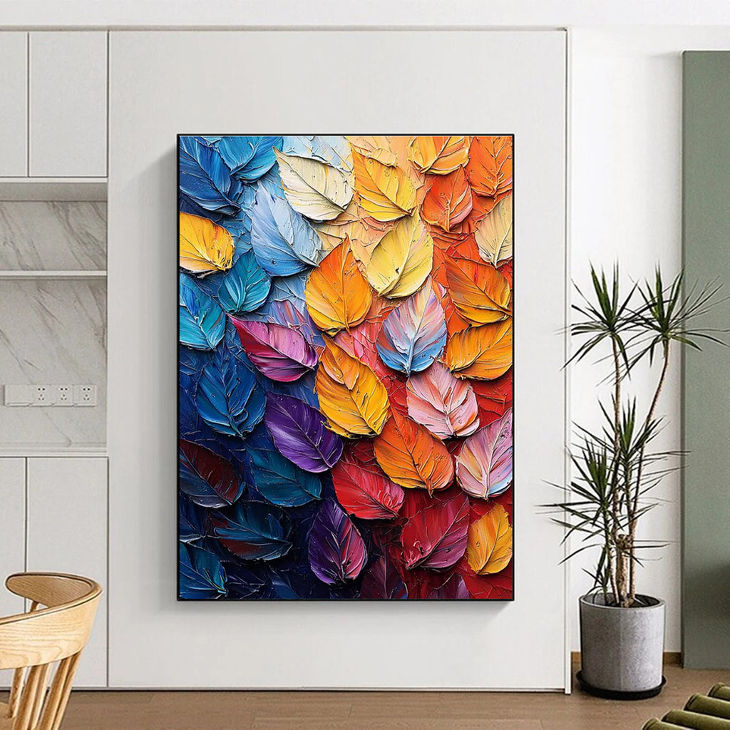 Colorful Leaf Texture Abstract Painting for Nature - Inspired Studies HENG424