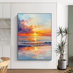 Fiery Sunset Sea Abstract Painting with Dynamic Brushstrokes GAB0016