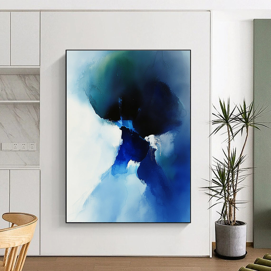 Blue Ink Abstract Form - Fluid Minimalist Abstract Art GAB0467