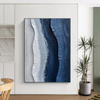 Blue and White Textured Waves Abstract Painting of Oceanic Calm GAB0093