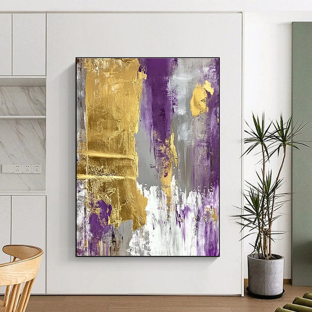 Purple - and - Gold Abstract Painting with Regal Flair WINK327