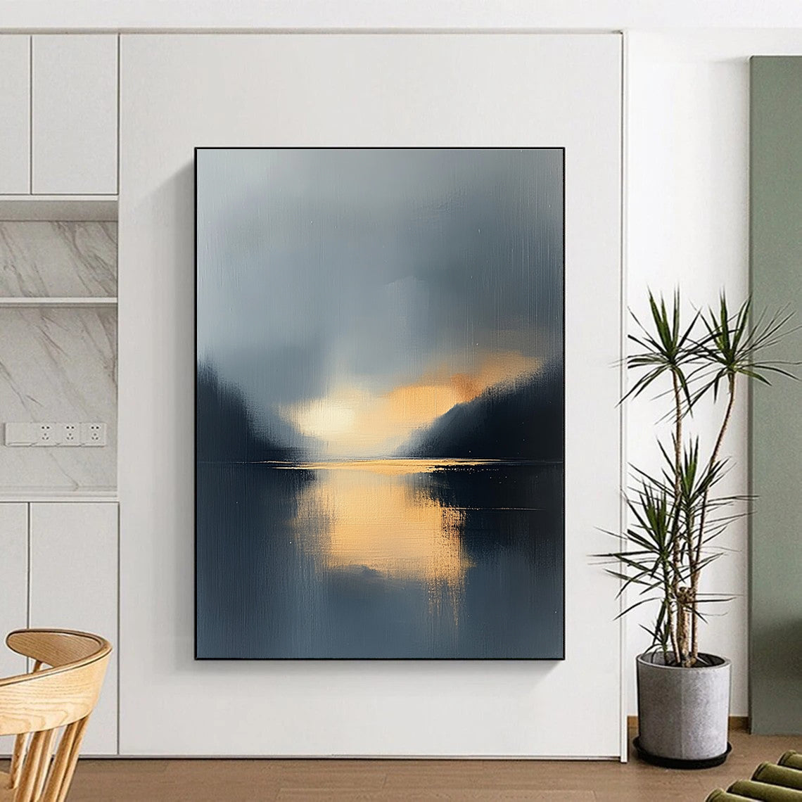 Misty Lake Sunset - Serene Landscape Abstract Painting GAB0580
