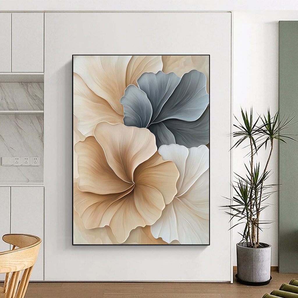 Beige and Grey Floral Shapes Abstract Painting of Elegant Nature GAB0094