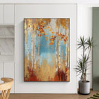 Golden Birch Forest Abstract Painting for Cozy Living Rooms GAB0753