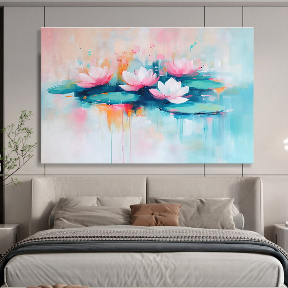 Pastel Lotus Flowers with Gentle Reflections Abstract Painting ABS356