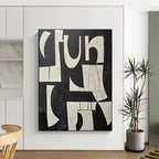 Black and White Textured Letters Abstract Painting with Artistic Typography WINK239