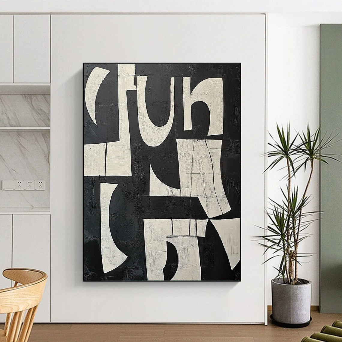 Black and White Textured Letters Abstract Painting with Artistic Typography WINK239