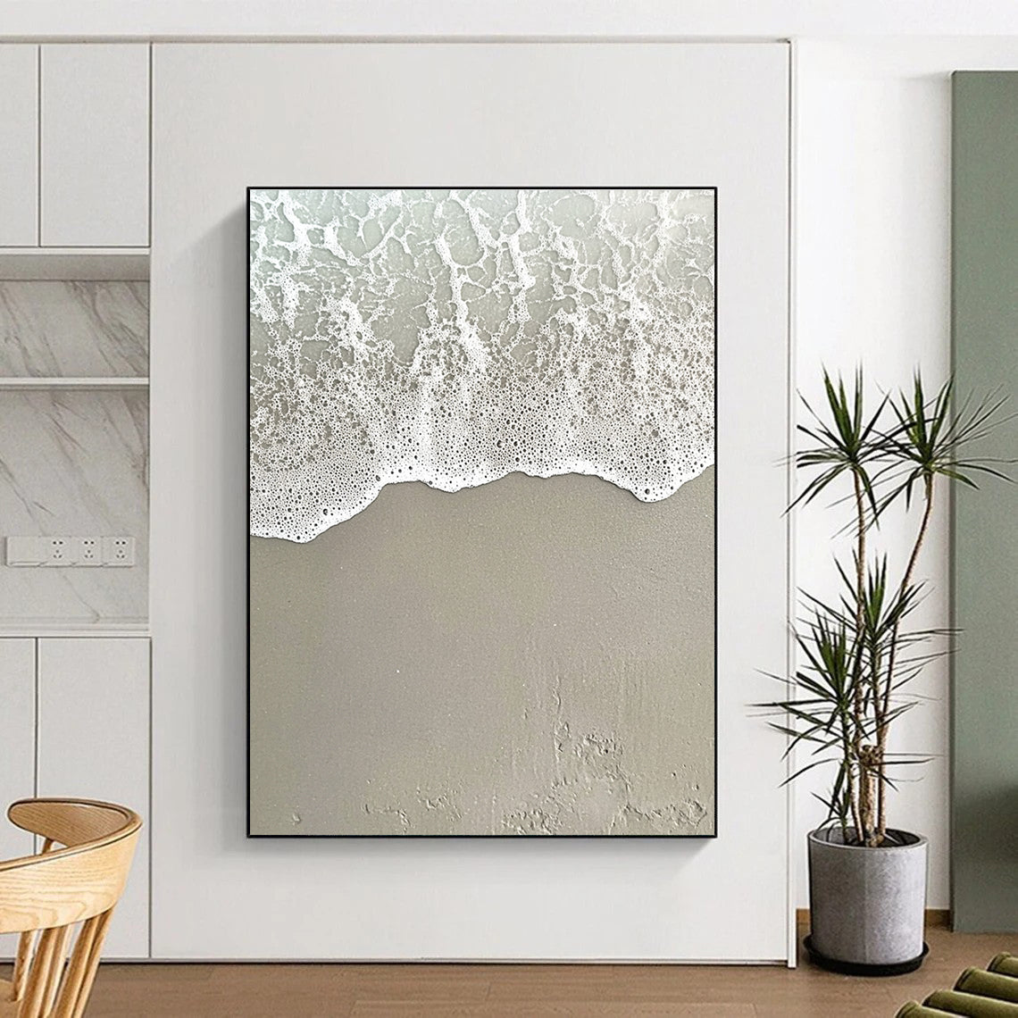 Beach Foam on Sand Abstract Painting with Coastal Textures GAB0080