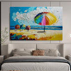 Beach Umbrellas Scene Abstract Painting for Coastal Home Decor YHT310