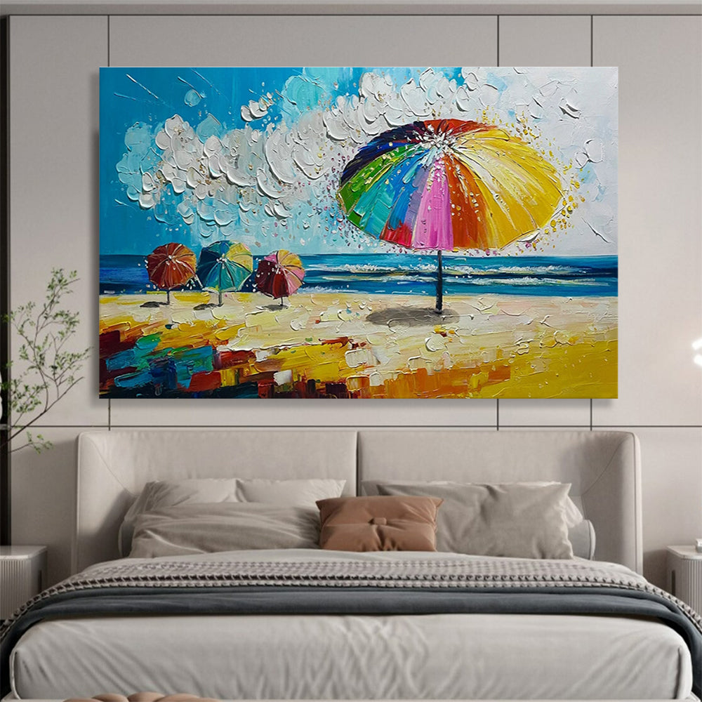 Beach Umbrellas Scene Abstract Painting for Coastal Home Decor YHT310